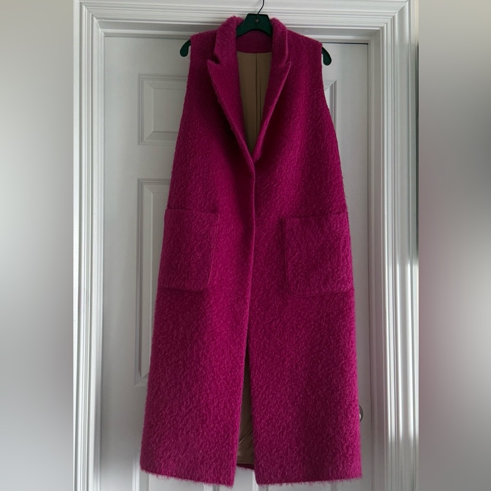 Mohair Hot Pink Women's Long Coat - Picture 3 of 13